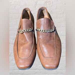 Guess Men’s Brown Gold Chain Bit Loafers Slip On Dress Casual Shoes 9.5